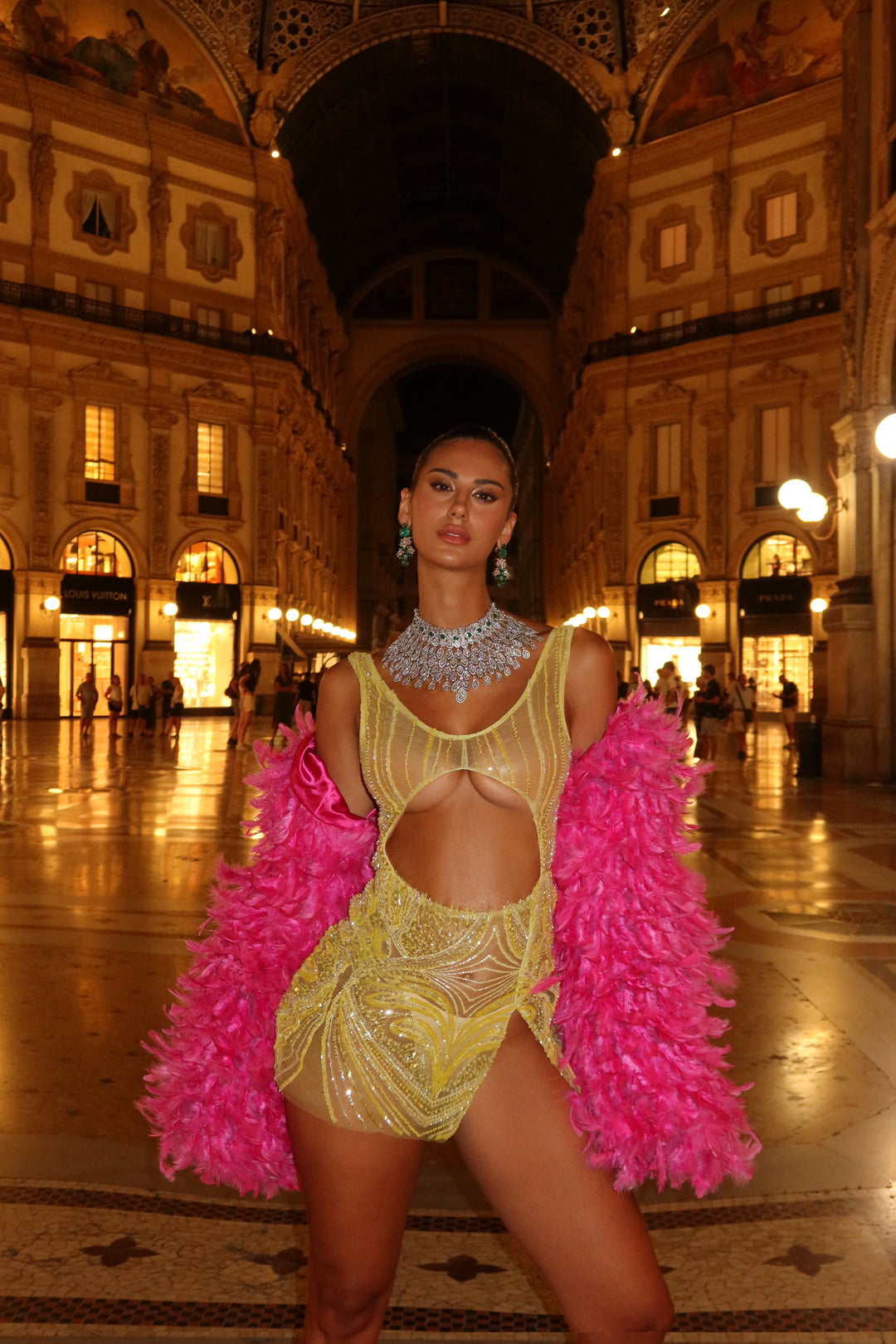 “Notte Rossa” Cropped Feather Jacket