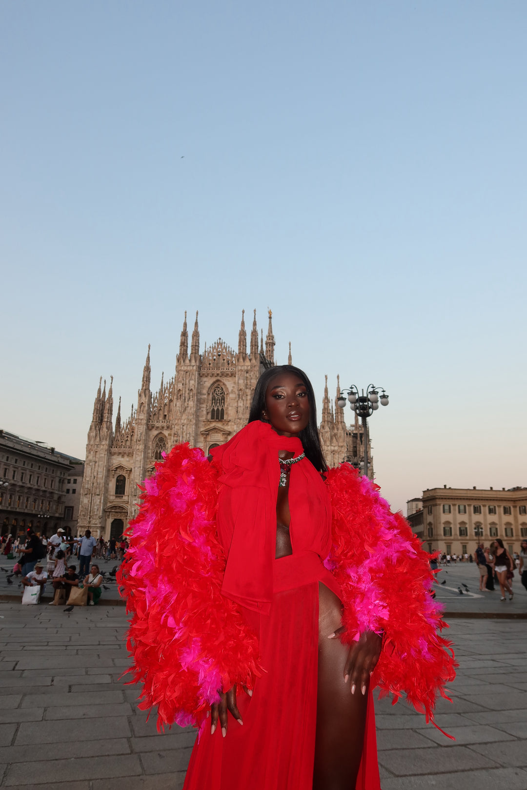 “Mezzanotte” Cropped Feather Jacket