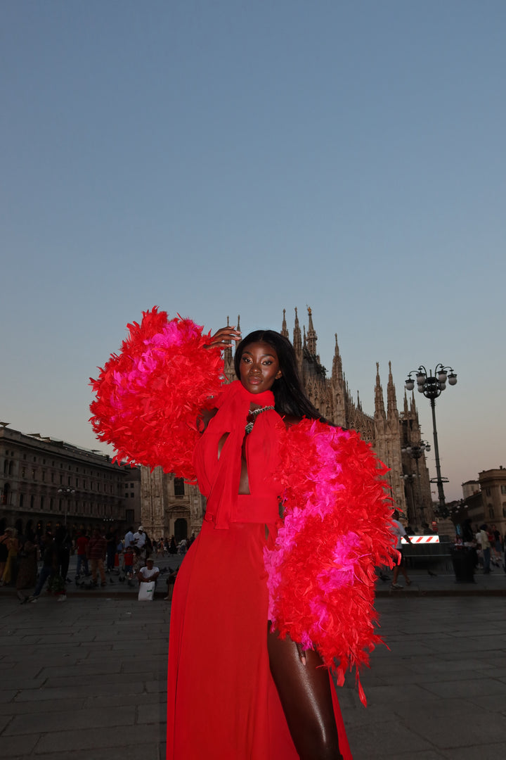 “Mezzanotte” Cropped Feather Jacket