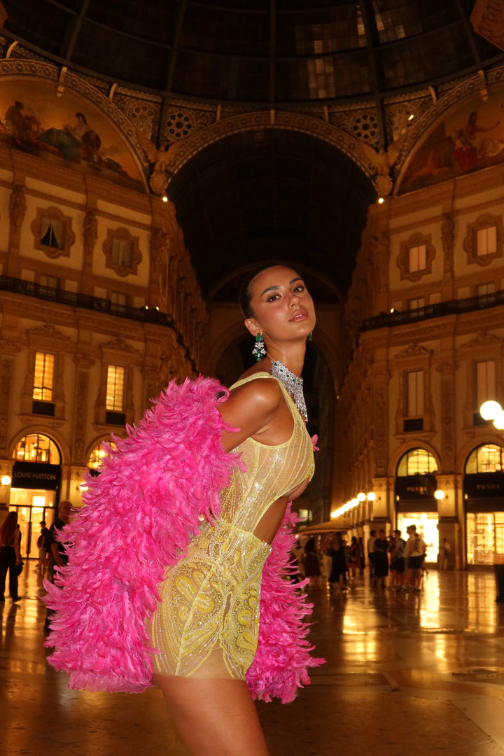 “Notte Rossa” Cropped Feather Jacket
