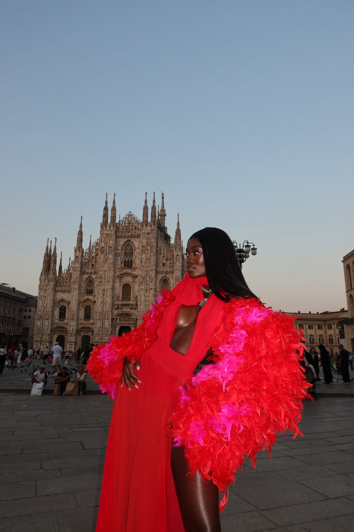 “Mezzanotte” Cropped Feather Jacket