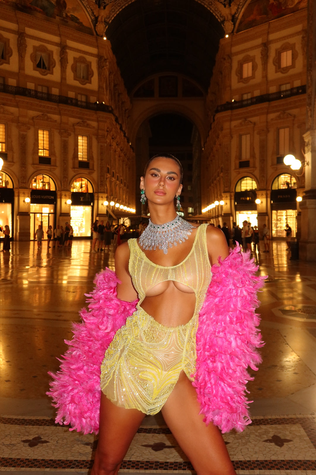 “Notte Rossa” Cropped Feather Jacket