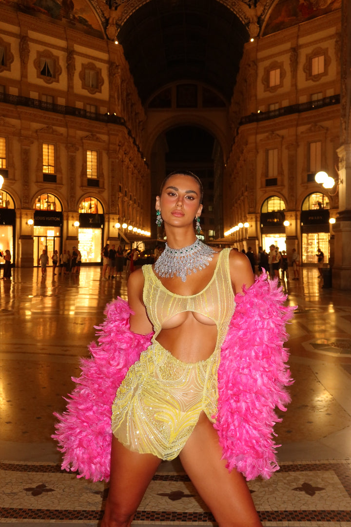 “Notte Rossa” Cropped Feather Jacket