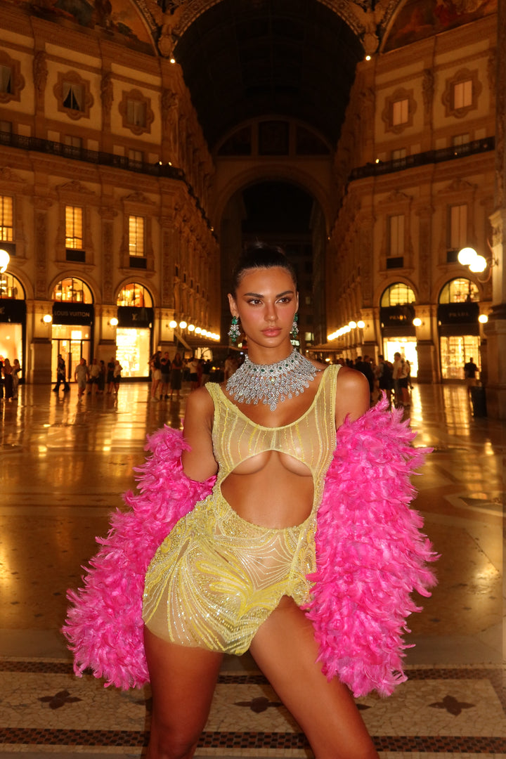 “Notte Rossa” Cropped Feather Jacket